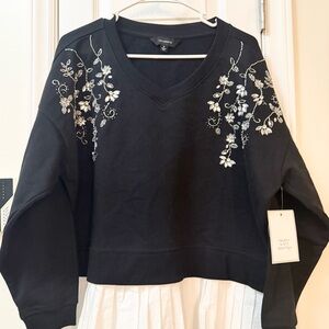 Chic Black Embroidered Sweatshirt calligraphie medium new